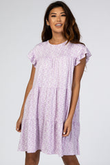 Lavender Floral Tiered Ruffle Accent Dress