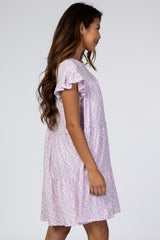 Lavender Floral Tiered Ruffle Accent Dress