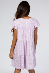 Lavender Floral Tiered Ruffle Accent Dress