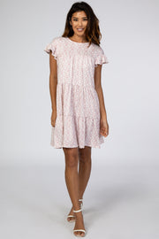 Mauve Floral Tiered Ruffle Accent Dress