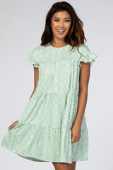 Mint Green Floral Tiered Ruffle Accent Dress