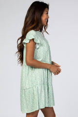 Mint Green Floral Tiered Ruffle Accent Dress