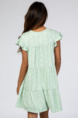 Mint Green Floral Tiered Ruffle Accent Dress