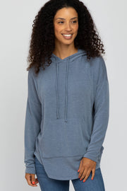 Blue Front Pocket Hooded Long Sleeve Top