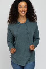 Forest Green Front Pocket Maternity Hooded Long Sleeve Top