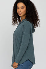 Forest Green Front Pocket Hooded Long Sleeve Top