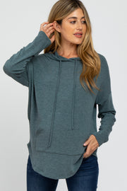 Forest Green Front Pocket Maternity Hooded Long Sleeve Top