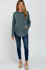 Forest Green Front Pocket Maternity Hooded Long Sleeve Top