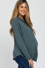 Forest Green Front Pocket Maternity Hooded Long Sleeve Top