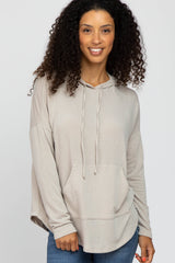 Beige Front Pocket Maternity Hooded Long Sleeve Top