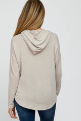 Beige Front Pocket Maternity Hooded Long Sleeve Top