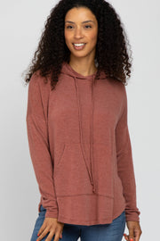 Rust Front Pocket Hooded Long Sleeve Top