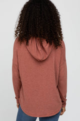 Rust Front Pocket Hooded Long Sleeve Top