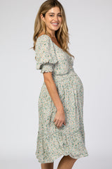 Light Blue Floral Maternity Dress