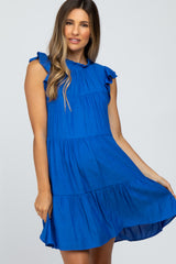 Royal Blue Ruffle Accent Tiered Maternity Dress