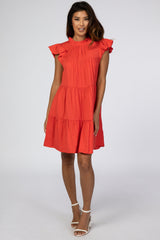 Red Ruffle Accent Tiered Maternity Dress