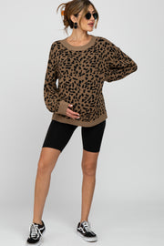 Brown Animal Pattern Crewneck Maternity Sweater