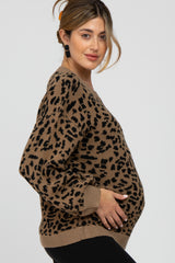 Brown Animal Pattern Crewneck Maternity Sweater