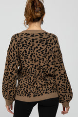 Brown Animal Pattern Crewneck Maternity Sweater