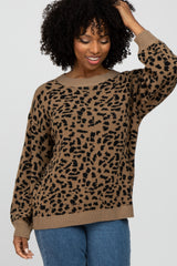 Brown Animal Pattern Crewneck Maternity Sweater