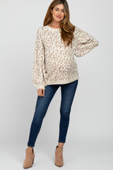 Cream Animal Pattern Crewneck Maternity Sweater