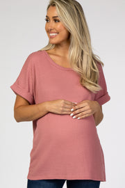 Mauve Boxy Waffle Knit Maternity Top