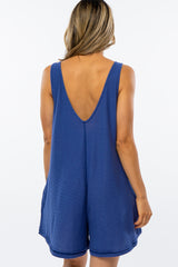 Blue Sleeveless Knit Romper