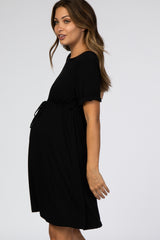 Black Short Sleeve Waist Tie Maternity Dress