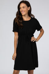 Black Short Sleeve Waist Tie Dress