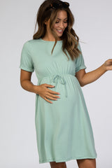 Mint Short Sleeve Waist Tie Maternity Dress