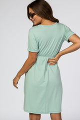 Mint Short Sleeve Waist Tie Maternity Dress