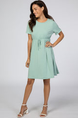 Mint Short Sleeve Waist Tie Maternity Dress