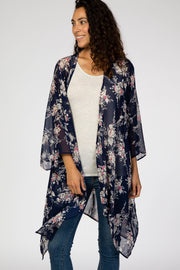 Navy Floral Chiffon Cover Up