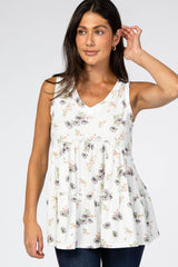 White Floral Print Tiered Tank