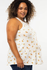 White Floral Maternity Plus Tank Top