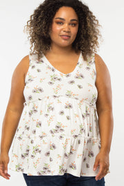 White Floral Print Tiered Maternity Plus Tank Top