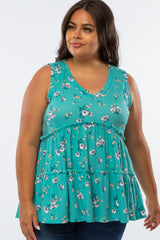 Mint Green Floral Print Tiered Maternity Plus Tank Top