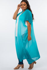 Teal Ombre Chiffon Long Plus Cover Up