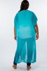 Teal Ombre Chiffon Long Plus Cover Up