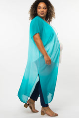 Teal Ombre Chiffon Long Maternity Plus Cover Up