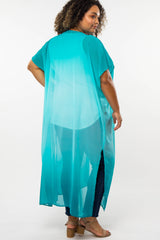 Teal Ombre Chiffon Long Maternity Plus Cover Up