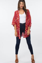 Red Paisley Floral Ruffle Sleeve Cover Up