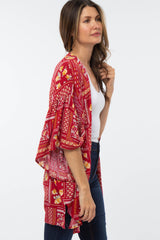 Red Paisley Floral Ruffle Sleeve Cover Up