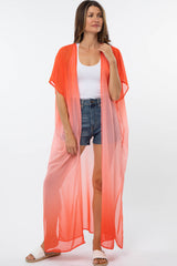 Coral Ombre Chiffon Long Plus Cover Up