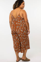 Brown Floral Crop Maternity Plus Jumpsuit