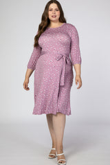 Lavender Floral Waist Tie Maternity Plus Midi Dress