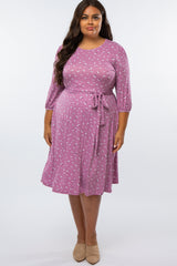 Lavender Floral Waist Tie Maternity Plus Midi Dress