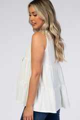 Ivory Ribbed Mock Neck Tiered Maternity Top