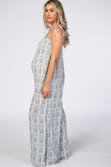 Grey Striped Tie Dye Wide Leg Maternity Jumpsuit