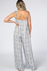 Grey Striped Tie Dye Wide Leg Maternity Jumpsuit